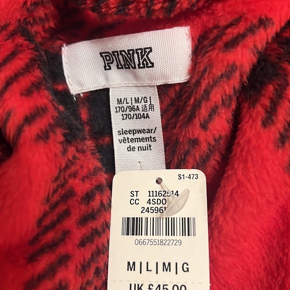 Pink Victoria’s Secret Cozy Sherpa Robe Buffalo Plaid Red Black Size Women’s M/L - Picture 5 of 5
